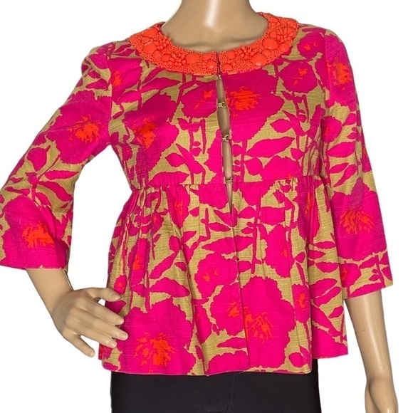 Nanette Lepore pink and green beaded jacket small - Picture 1 of 8